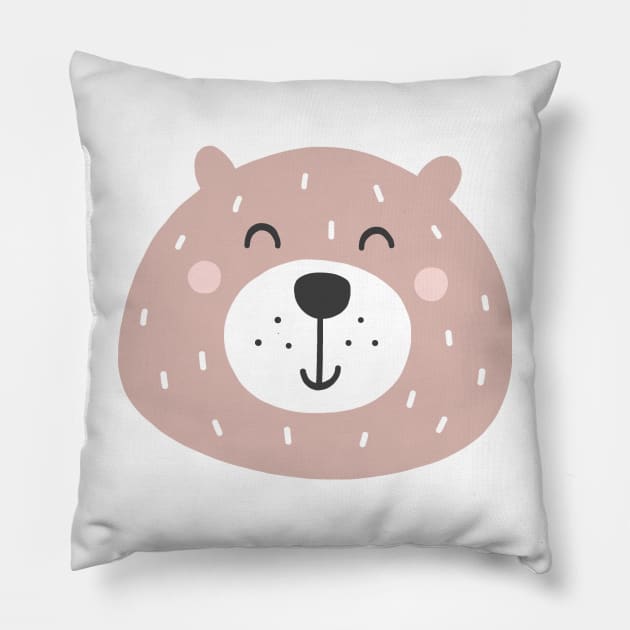 Cute Smiling Pink Bear Pillow by greenoriginals