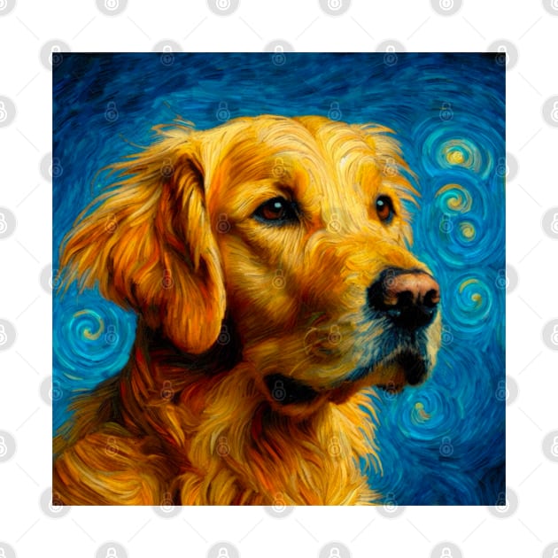 Patiently Waiting for Treats - Golden Retriever in Van Gogh Style, Labrador Retriever Doggo by Star Fragment Designs