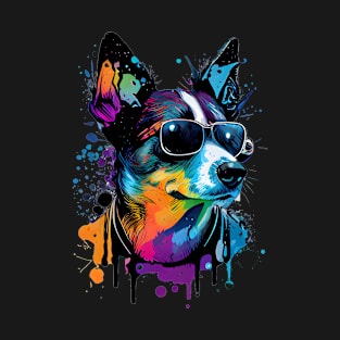 Colourful cool Siberian Husky dog with sunglasses design 2 T-Shirt