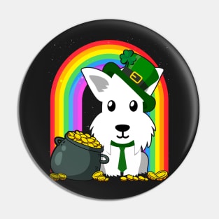 White Terrier Rainbow Irish Clover St Patrick Day Dog Gift product Pin