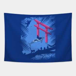 Whale under Japanese Torii Tapestry