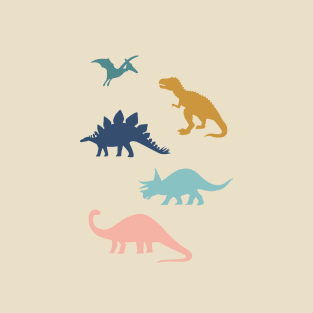 Dinosaur Silhouettes in Blue + Gold T-Shirt