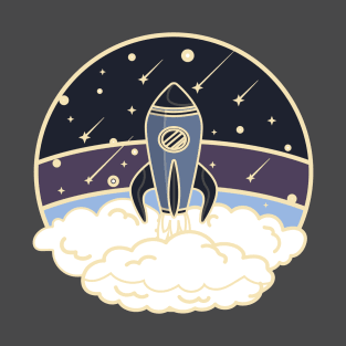 Vintage styled spaceship launch in purple T-Shirt