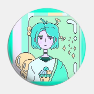 Cute Anime Alien Girl Aesthetic Minimalist Design Pin