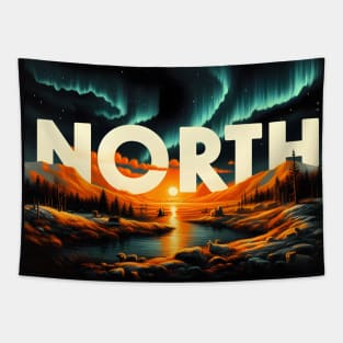 NORTH - northern landscape with polar lights Tapestry