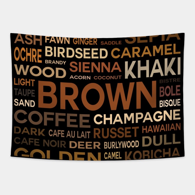 Word Cloud - Shades of Brown (Black Background) Tapestry by inotyler