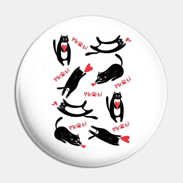 Cute black cats playing with hearts and meow Pin by Ieva Li ART