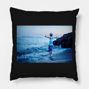 Teenager on the sea shore Pillow