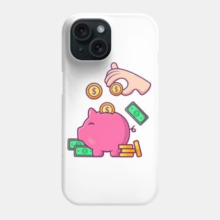 Hands put coins in a piggy bank cartoon Phone Case