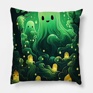 Cute ghosts in forest Pillow