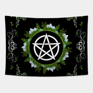 Green Witch Pentacle - Nature Themed Wiccan Pentagram Tapestry