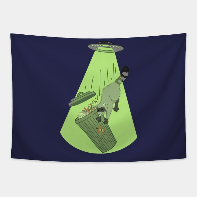 UFO Abducting Raccoon Tapestry by ApothecaryOpossum