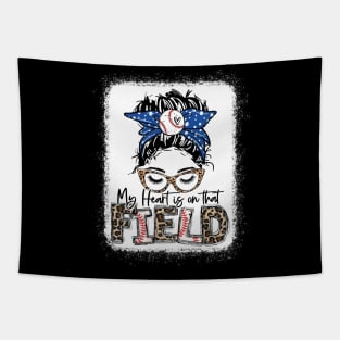 My heart is on that Field Baseball Tee Leopard Baseball Mom Tapestry