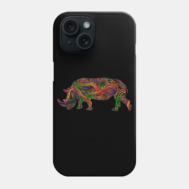 Rhino Lovers Vibrant Artists String Illustration Phone Case by grendelfly73