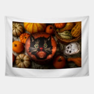 Cat Box With Pumpkins And Skull Tapestry