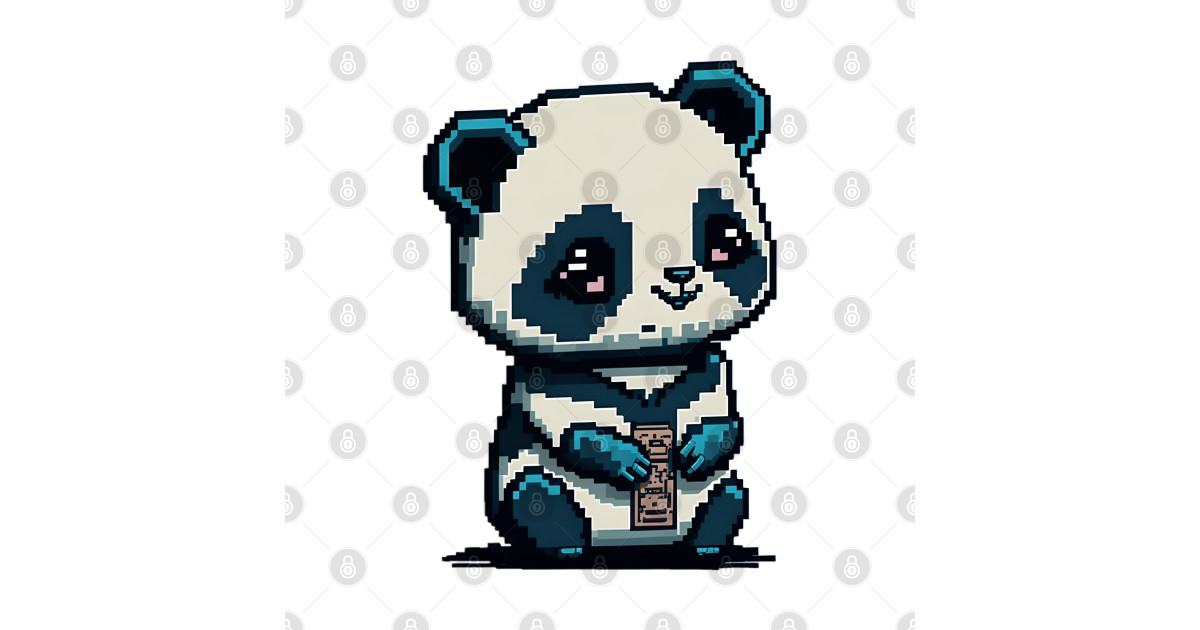 Kawaii baby panda eating chocolate pixel art - Kawaii - T-Shirt | TeePublic