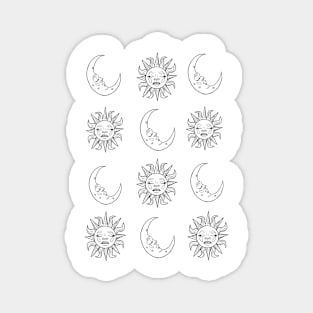 Black and white sun and moon print Magnet