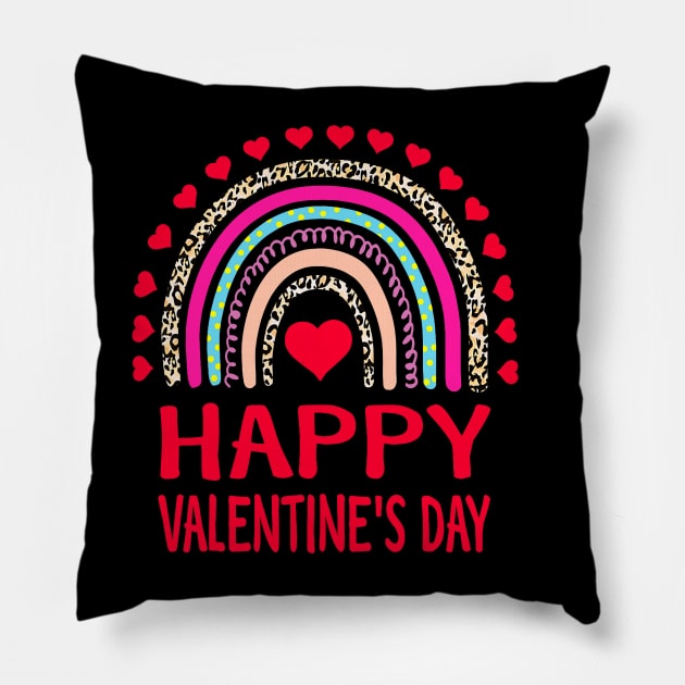 Happy Valentines Day Leopard Rainbow for Girls Kids Womens Pillow by Neldy