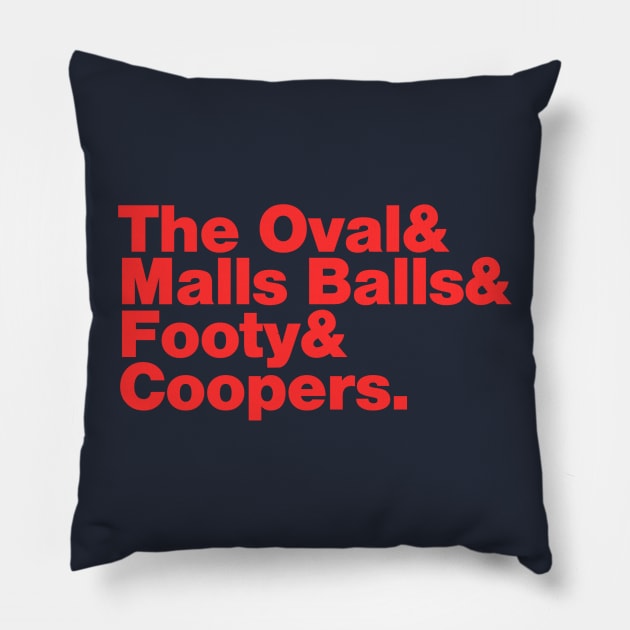 Adelaide (COOPERS red print) Pillow by Simontology