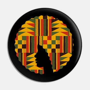 Afro Hair Woman with African Pattern, Black History Pin