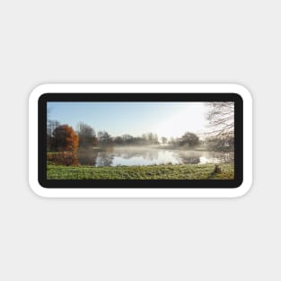 Lake, autumn mood, ground fog, hoarfrost, trees, landscape, Fischerhude, Lower Saxony, Germany Magnet