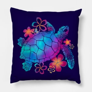 Sea Turtle with Flowers (purple) Pillow