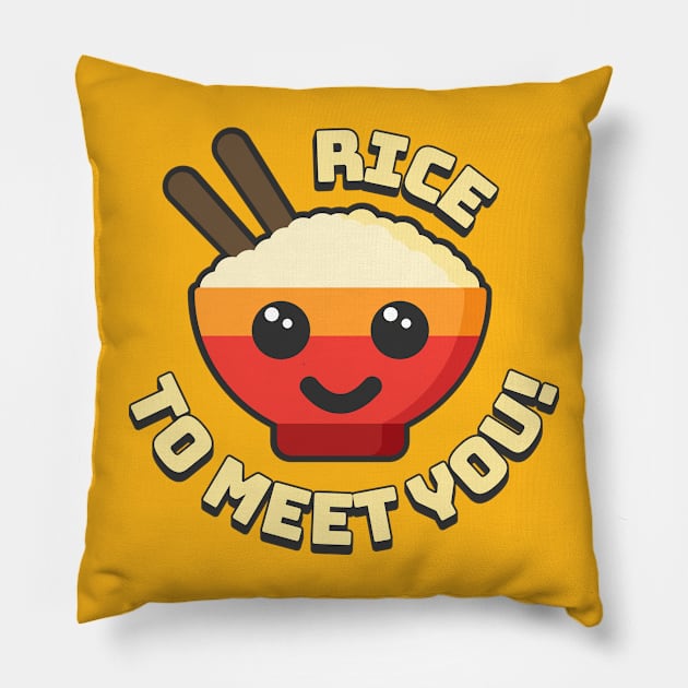 Rice To Meet You! Cute and Punny Rice Cartoon Pillow by Cute And Punny