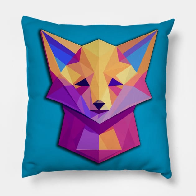 Colorfull low-poly isometric Fox Pillow by AO01