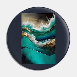 Elegant Abstract Ocean Art with Gold, Turquoise, and Silver Accents - style 4 Pin