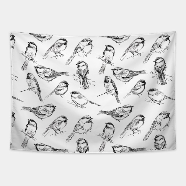 Chickadees Art Sketch Pattern Tapestry by RebeccaLatham