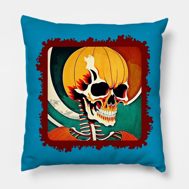 Skull artwork inside bloody Halloween frame Pillow by PersianFMts