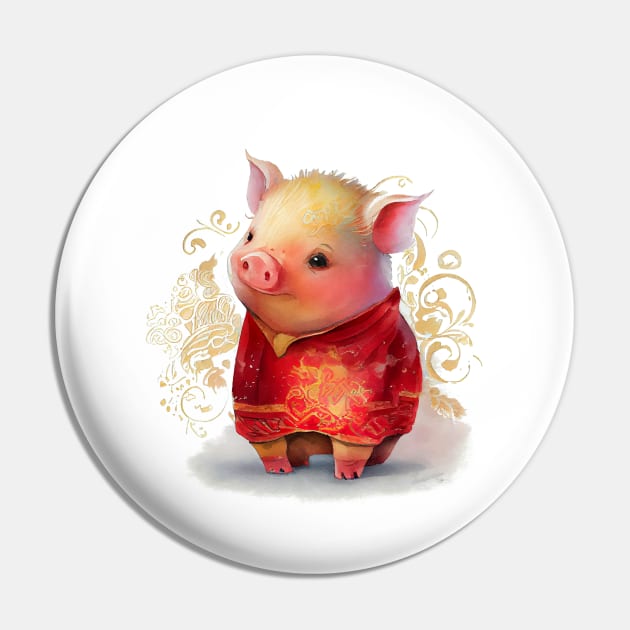 Watercolor Chinese Zodiac Year of the Pig Pin by artsyindc