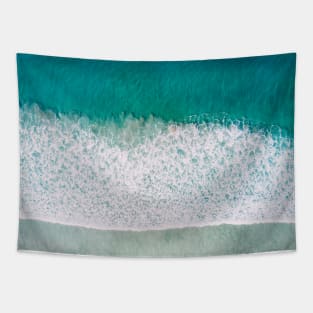 Blue Ocean Waves And Yellow Sand Tapestry