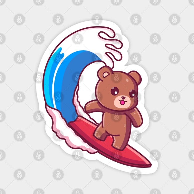 Cute brown bear surfing summer vacation Magnet by Ardhsells