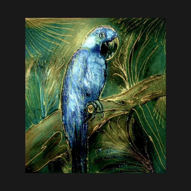 GREEN BLUE EXOTIC PARROT BOTANICAL PALM JUNGLE TROPICAL POSTER PRINT by jacquline8689