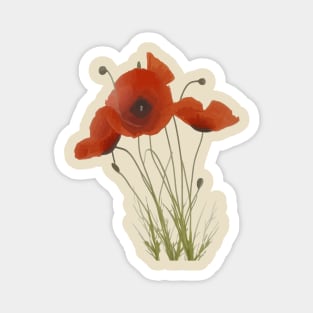 Delicate Red Poppies Wildflower Floral Bouquet Magnet