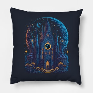 Gothic Church at Night Time Pillow