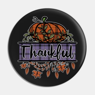 Thankful Plaid Pumpkin Cottagecore Fall Pin