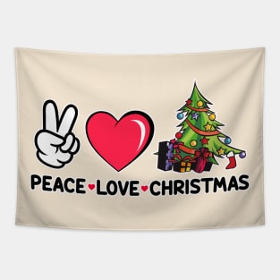 Christmas Tshirt, Christmas Lover Tee, Peace Love Christmas T-Shirt Tapestry
