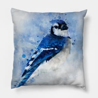 Dramabite Watercolor Blue Jay Bird Pillow