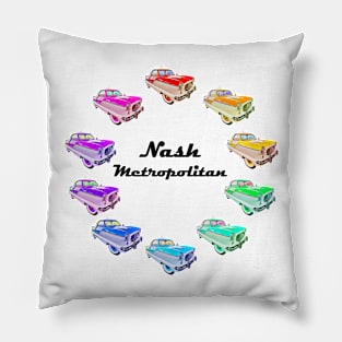 Nash Metropolitan (rainbow colors in a circle + name in black) - classic vintage cars reimagined Pillow