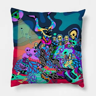 goya's dream with witches the mexican remix in floral pattern Pillow