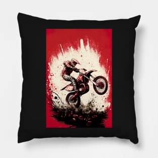 Dirt Bike With Red and Black Paint Splash Design Pillow