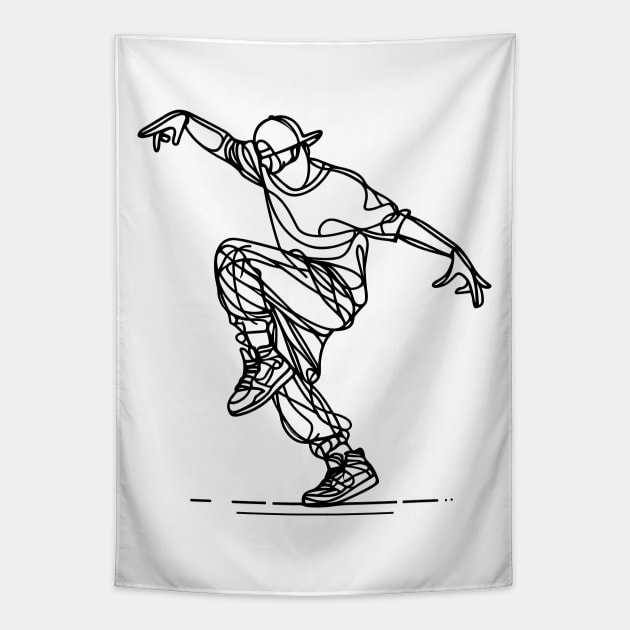 Hip Hop Male dancer - Black one line art Tapestry by PrintSoulDesigns