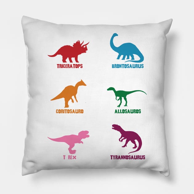 Types Of Dinosaurs Pillow by RockyDesigns