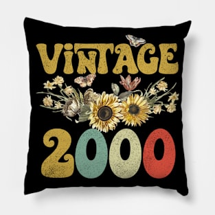 Vintage 2000 Sunflower Floral Retro Groovy 23rd Birthday Pillow