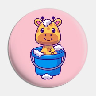 Cute Girrafe Bathing In Bucket With Bubble Cartoon Pin