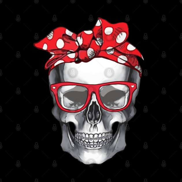 Skull human anatomy nerd red glasses tooth brace by Collagedream