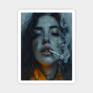 vintage abstract portrait of woman smoking Magnet