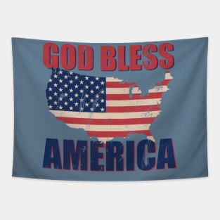 God Bless America US Flag Map Distressed Patriotic Art Tapestry